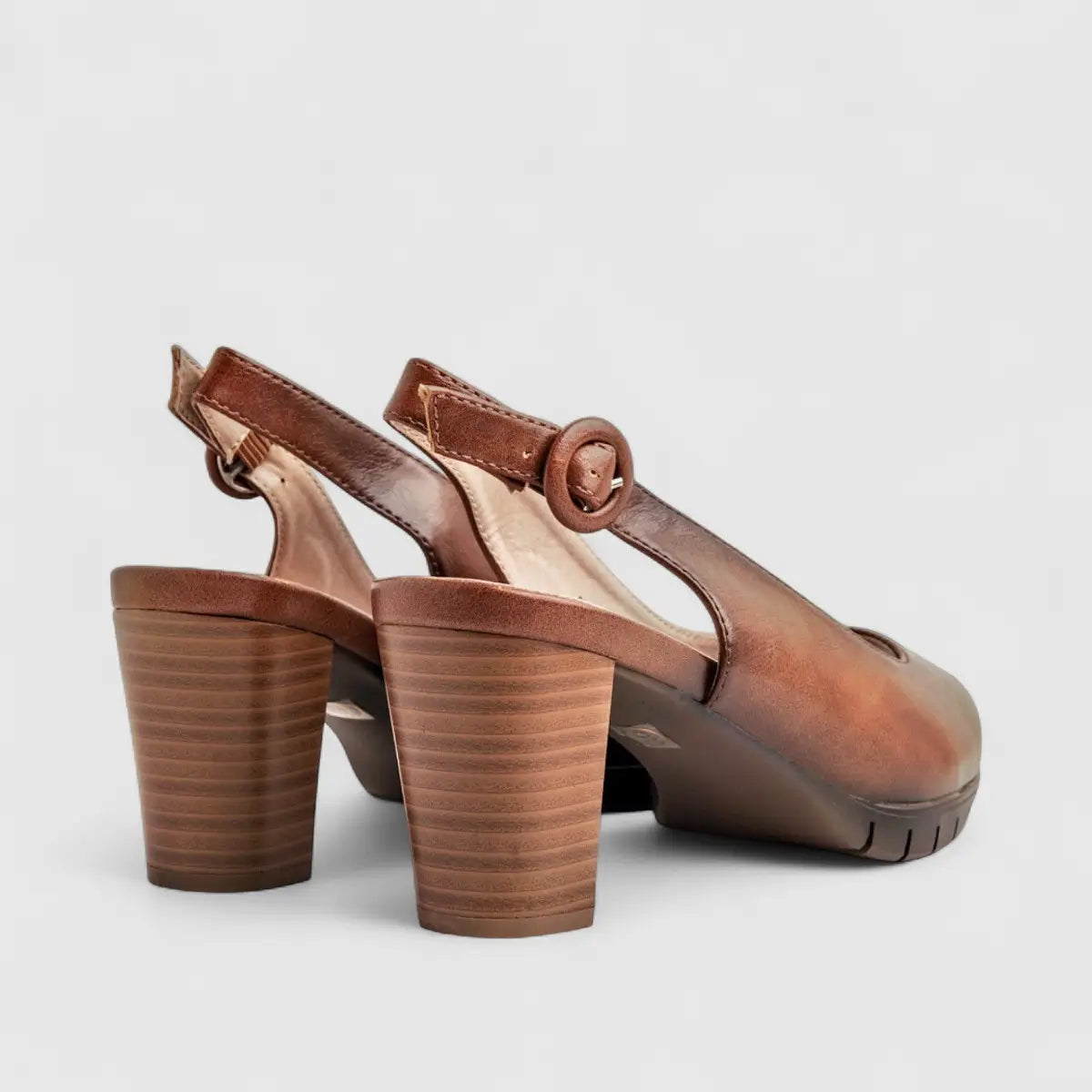 Hush Puppies Soft Style Ladies Block Heel Sandal Sindy SSL01565 Cognac SS272