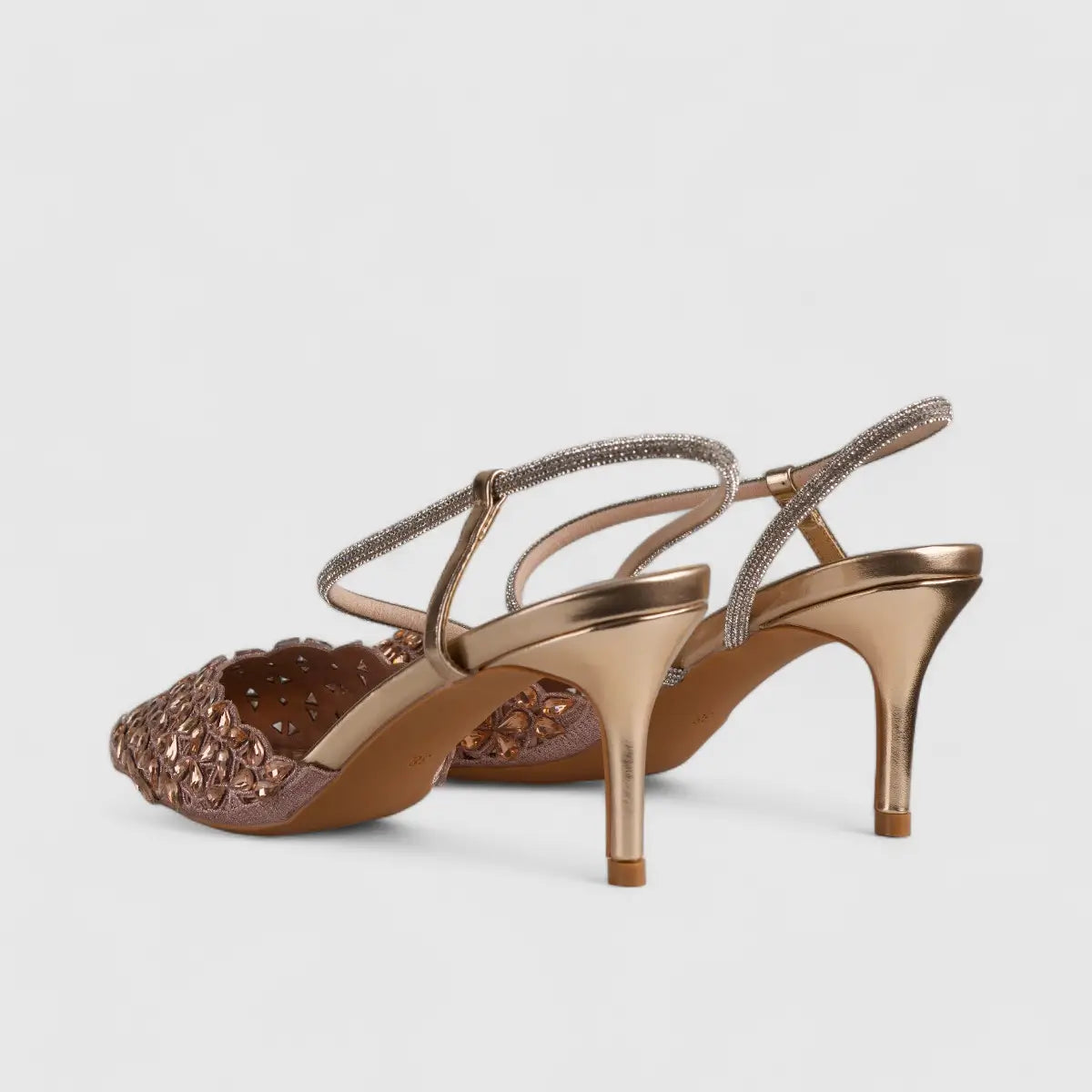 Bulbul Evening Slingback Short Heel Rose Gold LI003 Heels | familyshoecentre