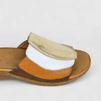 Dimato Ladies Leather Comfort Push In Sandals 002.8421 Brown Multi DS235