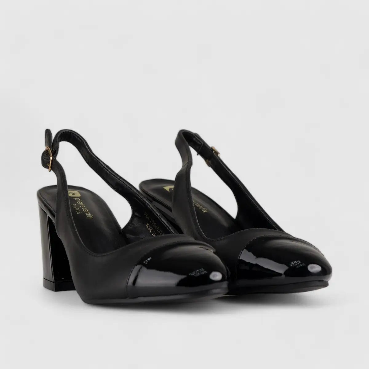 PC Slingback Block Heel Court Shoe Black 10588 Heels | familyshoecentre