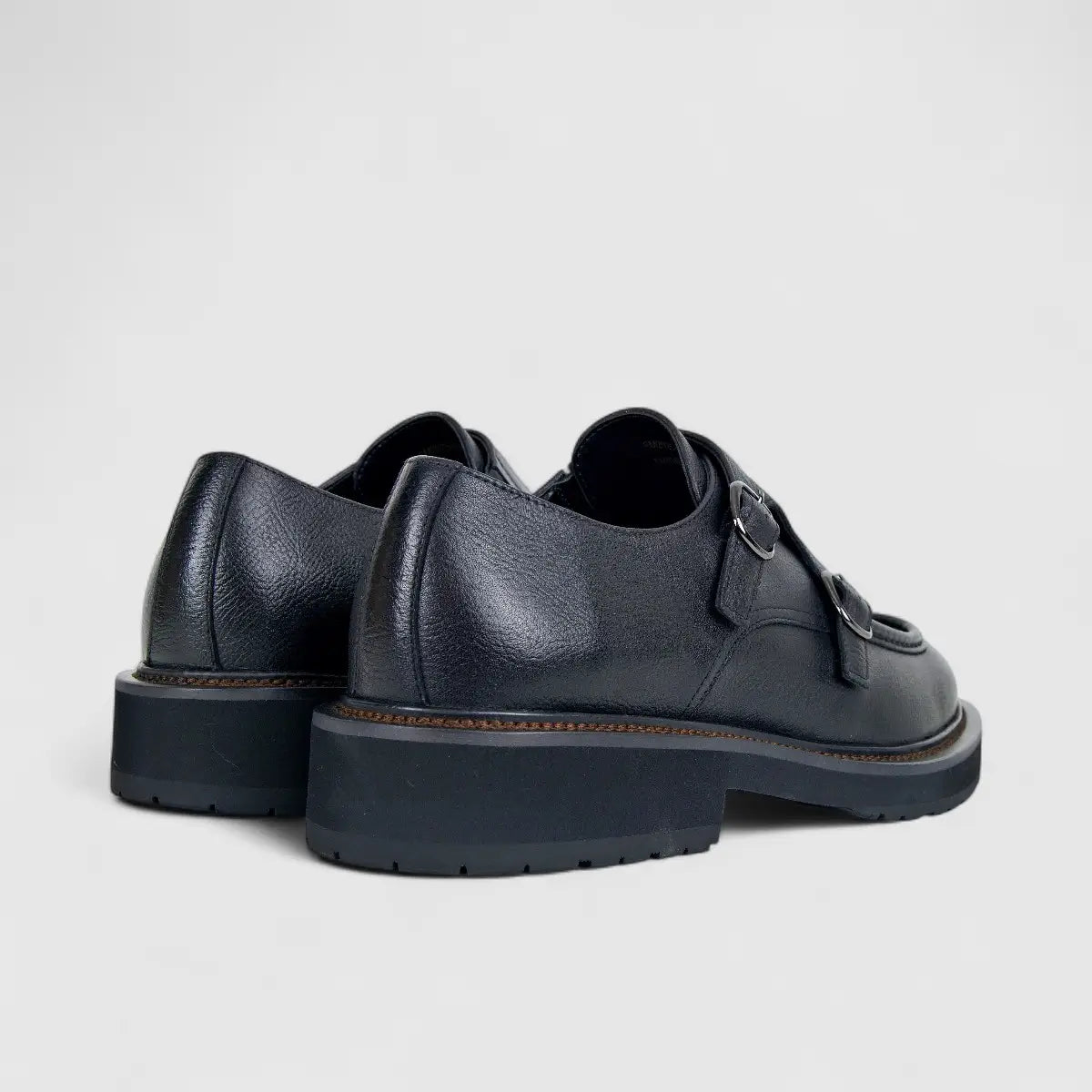 Formales Men's Leather Chunky Sole Double Monk Strap FM2025-833 Black FK17