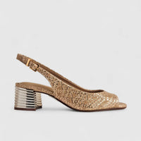 Capelli Rossi Leather Ladies Block Heel Sandal 7059 Gold Weave CR49