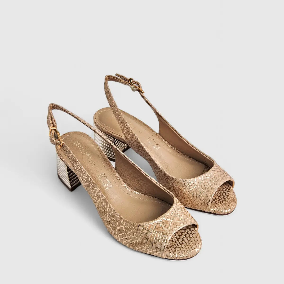 Capelli Rossi Leather Ladies Block Heel Sandal 7059 Gold Weave CR49