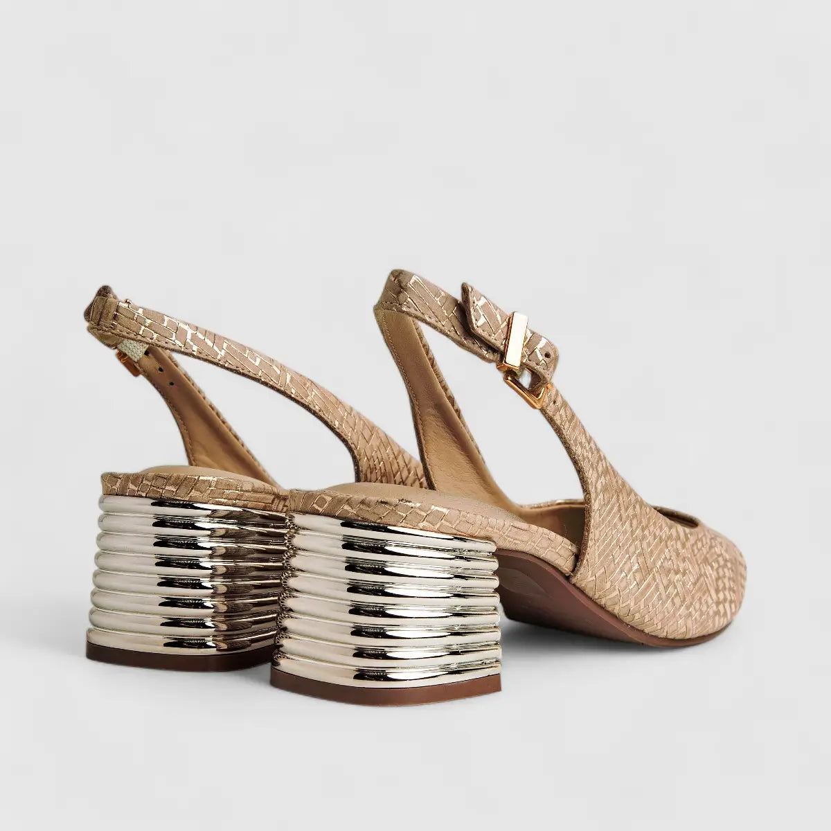 Capelli Rossi Leather Ladies Block Heel Sandal 7059 Gold Weave CR49