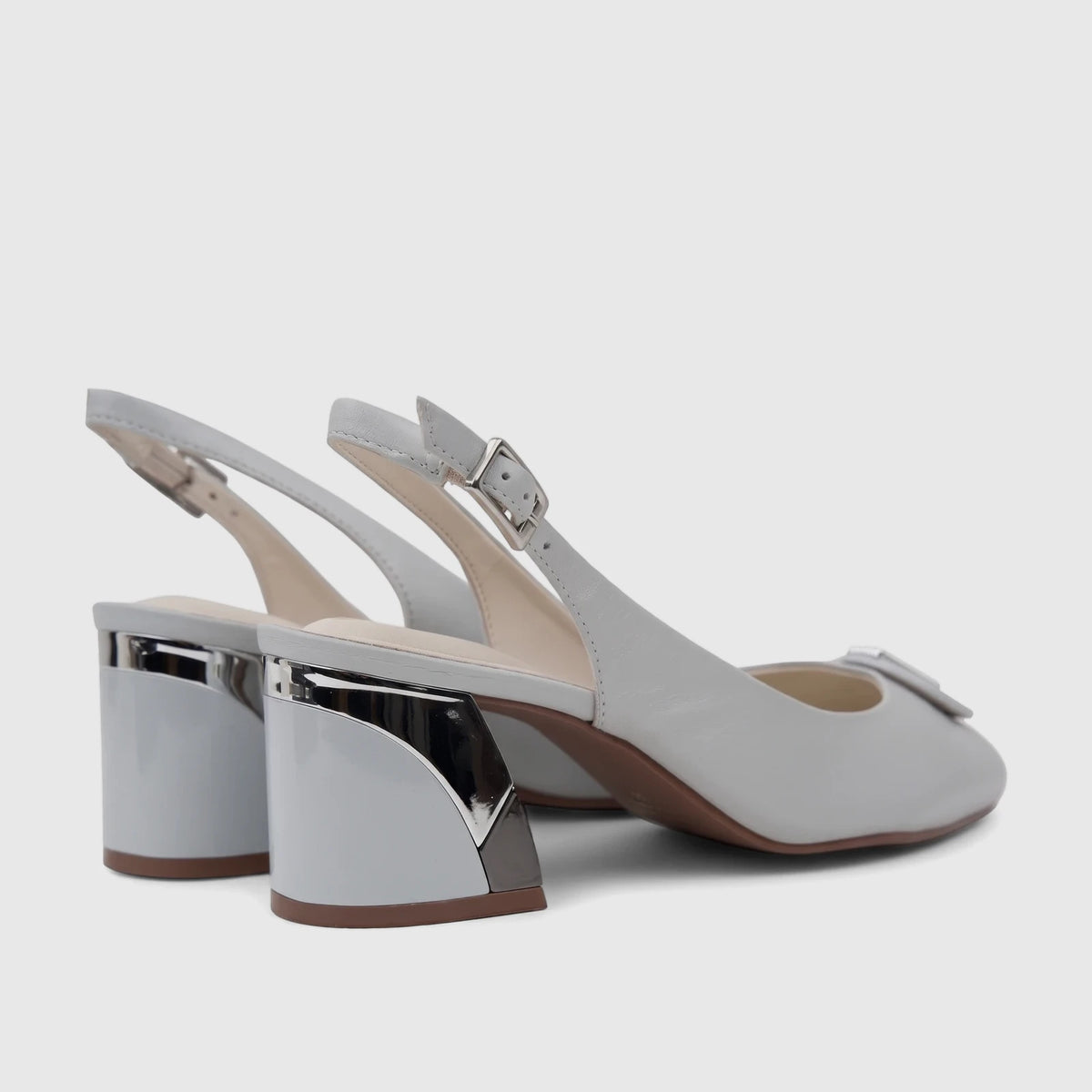 Capelli Rossi Ladies Slingback Block Heel Court shoes in powder blue leather, featuring a stylish block heel and a secure