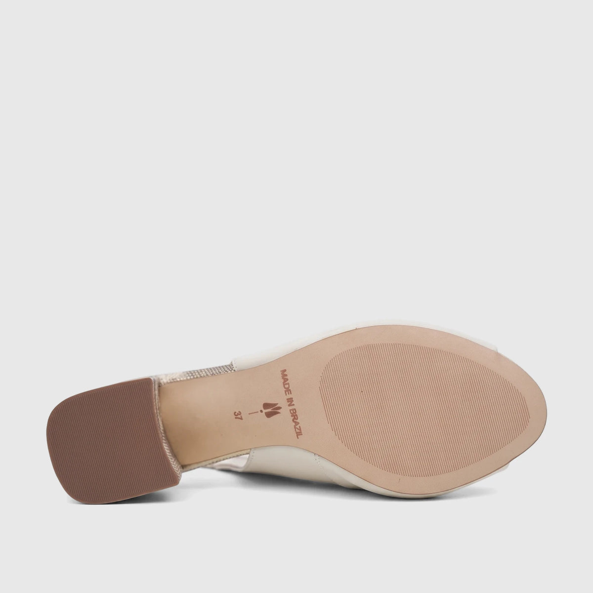 Bottom view of a Capelli Rossi Ladies Slingback Block Heel Peep Toe shoe in bone leather, showing the textured sole and