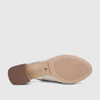 Bottom view of a Capelli Rossi Ladies Slingback Block Heel Peep Toe shoe in bone leather, showing the textured sole and
