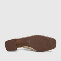 Capelli Rossi Ladies Slingback Block Heel Court shoe in light gold, featuring a detailed view of the brown sole and heel.