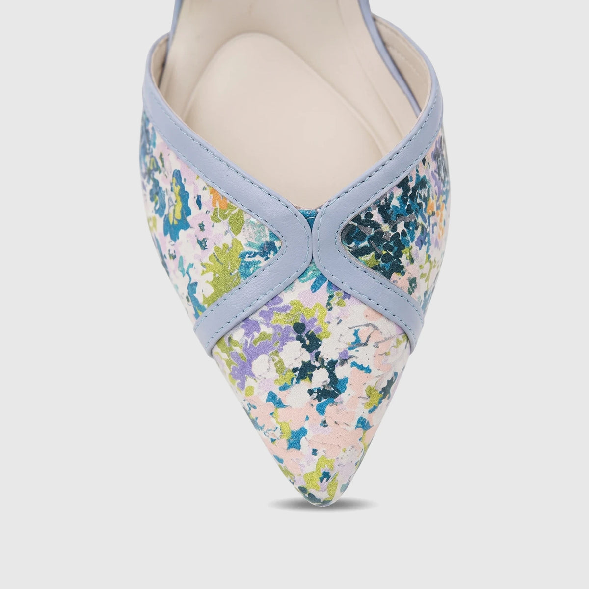 Capelli Rossi Leather Ladies Pump 12055 Blue CR82 featuring a vibrant floral print and elegant pointed toe, detailed front