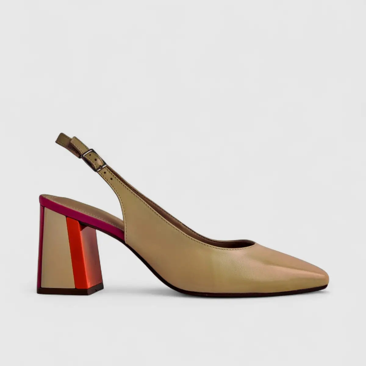 Capelli Rossi Leather Ladies Block Heel Court 11164 Beige Multi CR55