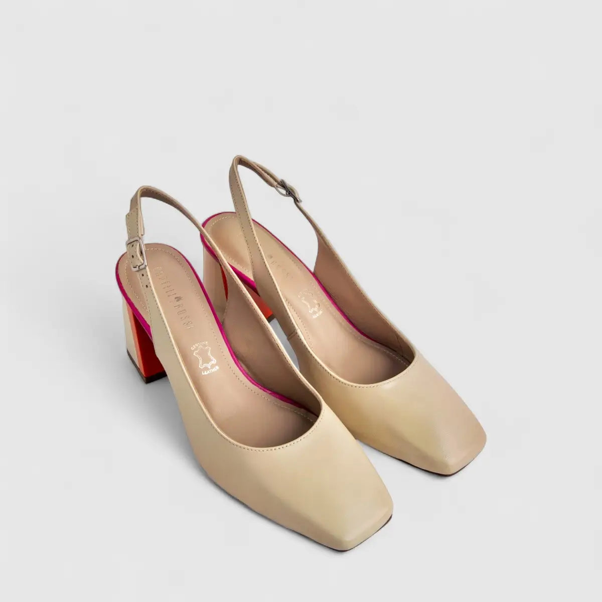 Capelli Rossi Leather Ladies Block Heel Court 11164 Beige Multi CR55