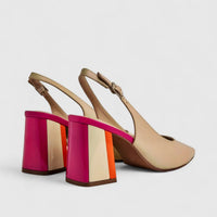 Capelli Rossi Leather Ladies Block Heel Court 11164 Beige Multi CR55
