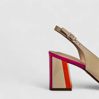 Capelli Rossi Leather Ladies Block Heel Court 11164 Beige Multi CR55