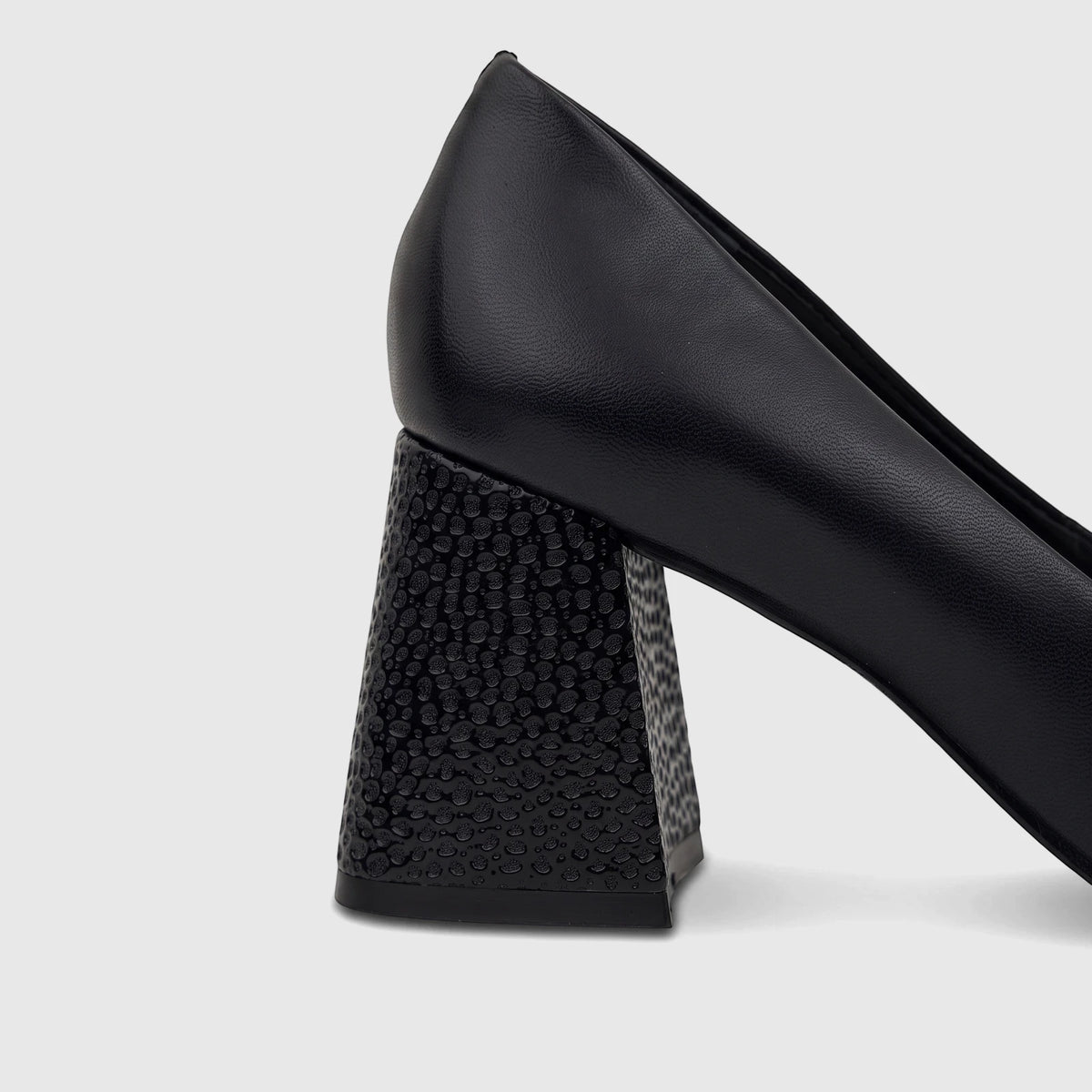 Black leather ladies block heel court shoe by Capelli Rossi, featuring a textured block heel and classic design.
