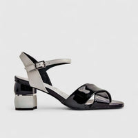 Capelli Rossi Leather Ladies Block Heel Sandal 10088 Black White CR69