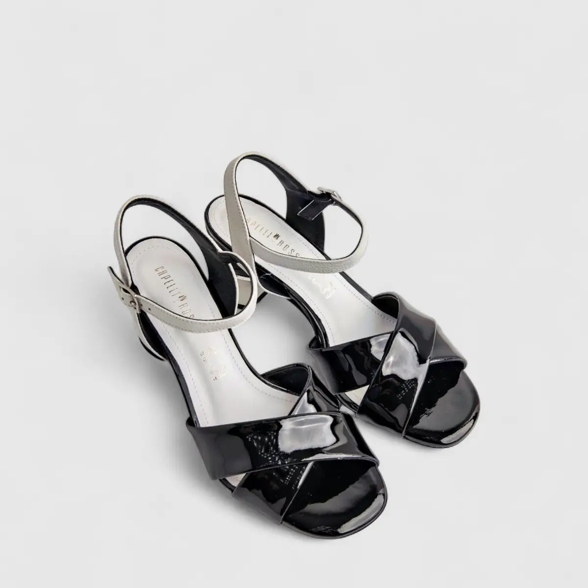 Capelli Rossi Leather Ladies Block Heel Sandal 10088 Black White CR69