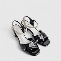 Capelli Rossi Leather Ladies Block Heel Sandal 10088 Black White CR69