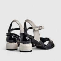 Capelli Rossi Leather Ladies Block Heel Sandal 10088 Black White CR69