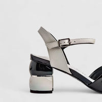 Capelli Rossi Leather Ladies Block Heel Sandal 10088 Black White CR69