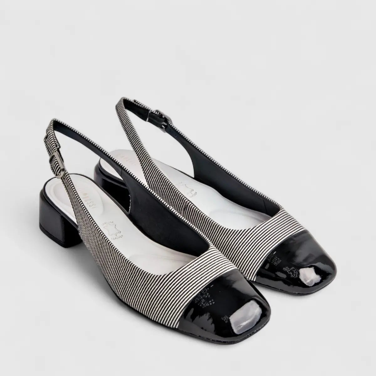 Capelli Rossi Leather Ladies Block Heel Court 11542 Black White CR50