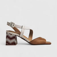 Capelli Rossi Leather Ladies Block Heel Sandal 11620 White Beige CR66