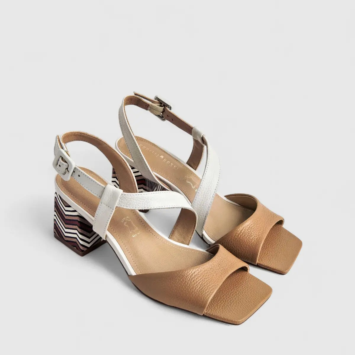 Capelli Rossi Leather Ladies Block Heel Sandal 11620 White Beige CR66