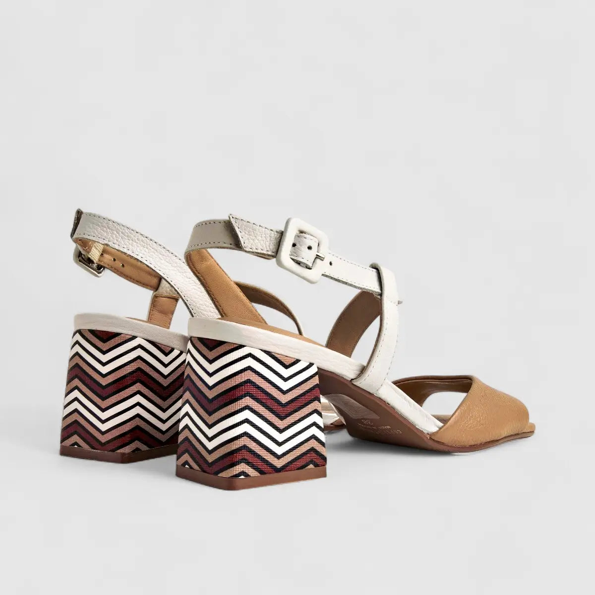 Capelli Rossi Leather Ladies Block Heel Sandal 11620 White Beige CR66