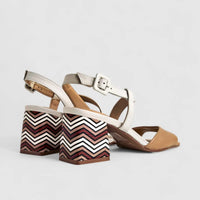 Capelli Rossi Leather Ladies Block Heel Sandal 11620 White Beige CR66