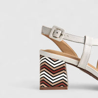 Capelli Rossi Leather Ladies Block Heel Sandal 11620 White Beige CR66