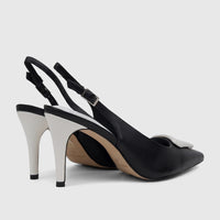 Pair of Capelli Rossi Leather Ladies Slingback Court 11985 heels in black and white, viewed from a slightly rear angle.