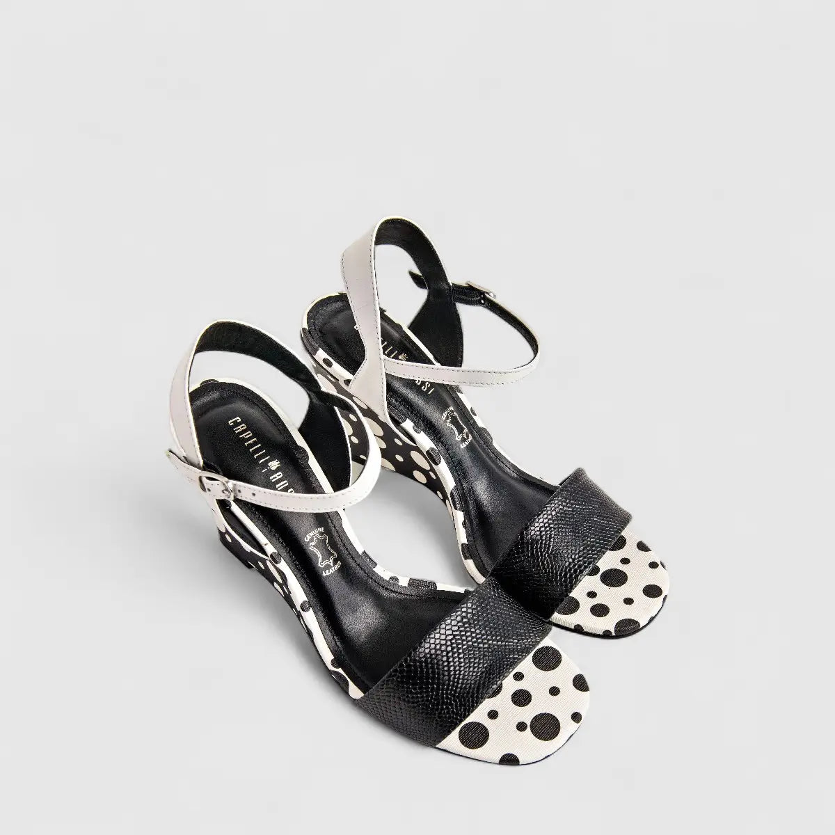 Capelli Rossi Leather Ladies Wedge Sandal 11540 Black White CR62