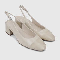 Capelli Rossi Leather Slingback Block Heel Court shoes in bone color, featuring patent and textured leather details.