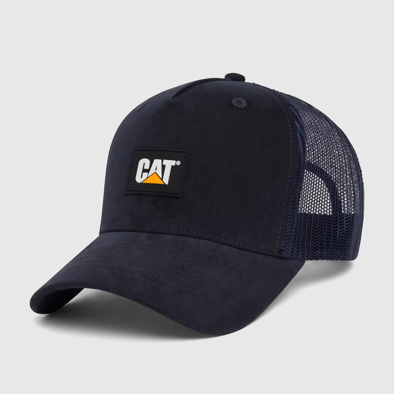Cat 5 Panel Logo Promo Hat in inkwell navy blue with mesh back and embroidered logo.