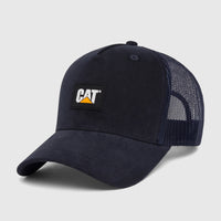 Cat 5 Panel Logo Promo Hat in inkwell navy blue with mesh back and embroidered logo.