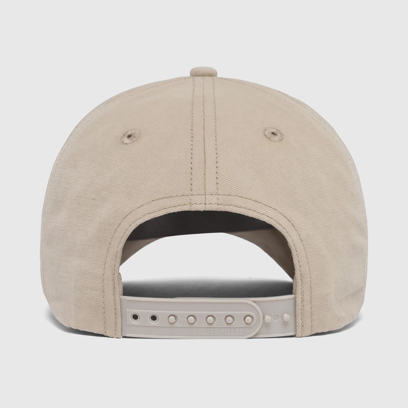 Back view of a Cat 6 Panel Unstructured Cat Patch Hat in hummus beige, featuring an adjustable snapback closure.