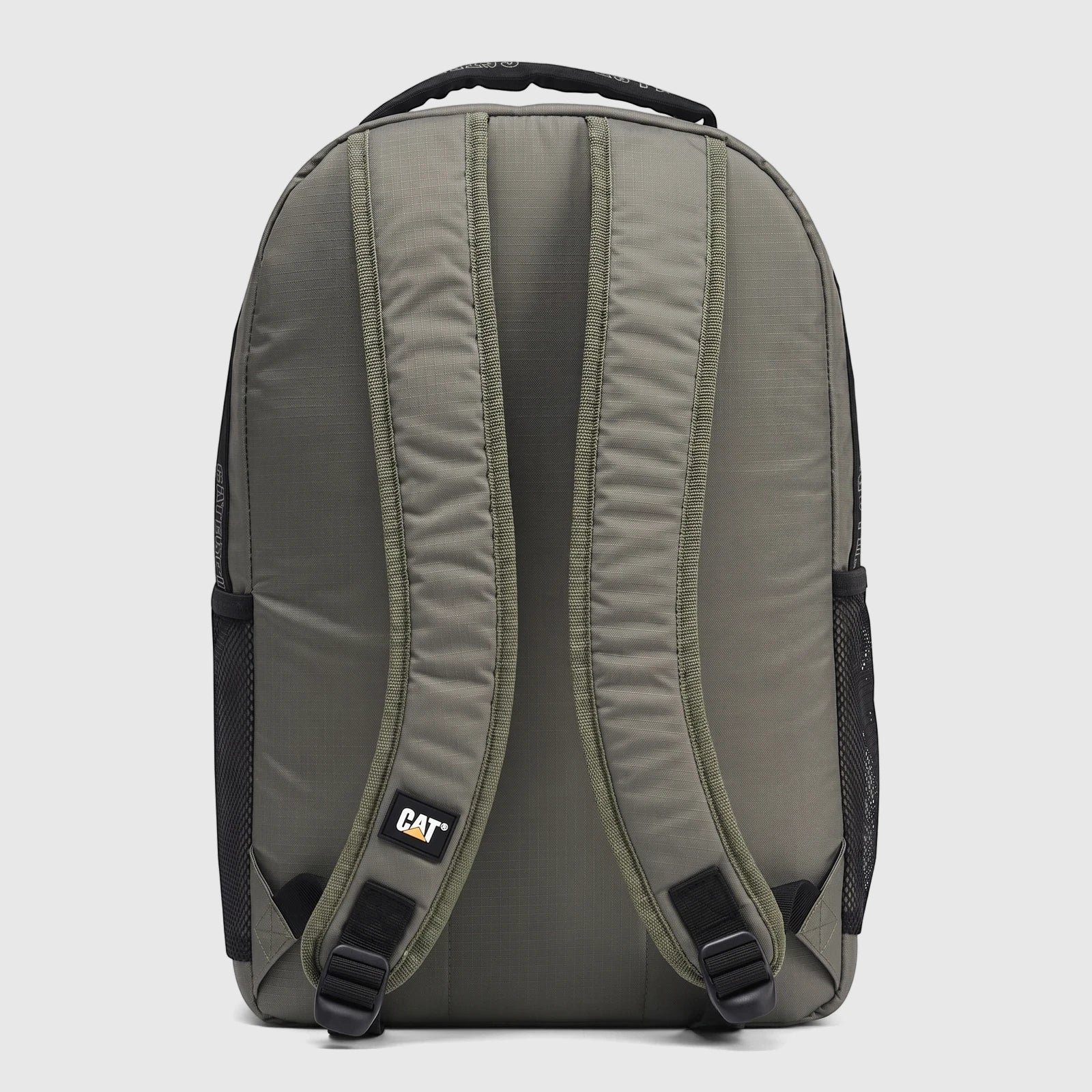 Cat Explorer Backpack 84837-670 in taupe green, showcasing the back view with durable fabric and adjustable shoulder straps.