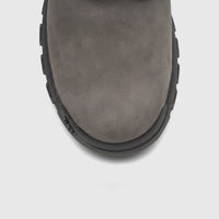 Men's grey Cat Threshold Chukka boot, top-down view showing the durable black sole and suede-like upper texture.