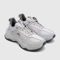 Pair of Cat Men's Amperage P726915 Glacier Grey athletic sneakers with mesh and synthetic upper.