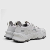 A pair of light grey Cat Men's Amperage P726915 sneakers with chunky soles, shown from a rear-three-quarter view on a white