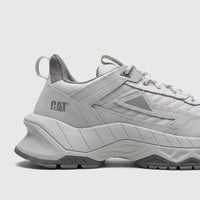 Close-up of a Cat Men's Amperage P726915 sneaker in glacier grey, featuring a chunky sole and mesh upper.