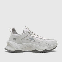 Cat Men's Amperage P726915 Glacier Grey sneaker in a light gray color with a rugged sole, shown from the side.
