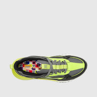 Top-down view of Cat Men's Amperage P726919 sneaker in black, wild lime, and gray mesh with synthetic overlays and gray