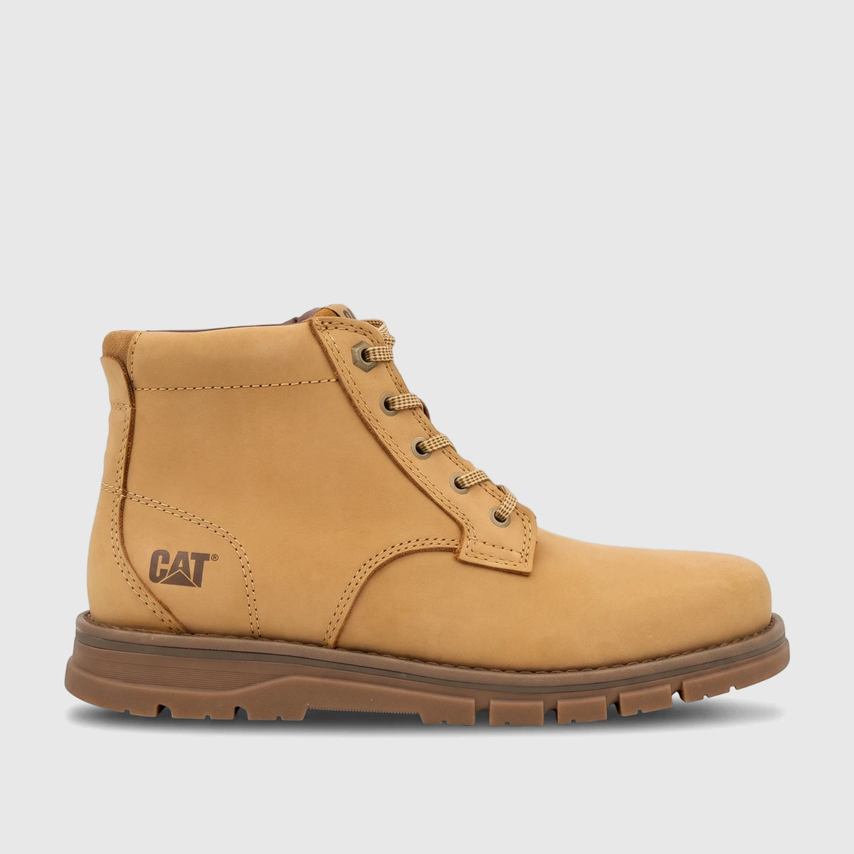 Cat Men's Estimate Chukka boot in honey color, featuring a leather upper, durable brown sole, and a lace-up design.