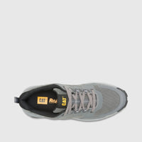 Cat Men's Grapple No Sew P726820 Gargoyle CT424 shoe, gray, top-down view, featuring mesh upper and laces.