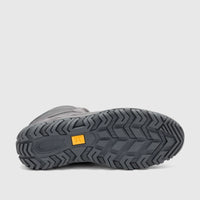 Gray Cat Men's Press Hi P727251 Gargoyle boot, showing the sole with a durable tread pattern and yellow CAT logo.