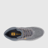 Cat Men's Press Hi P727251 Gargoyle walking shoe, a gray high-top boot with laces, shown from a top-down view.