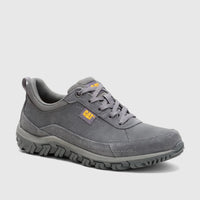 Cat Men's Press Lo P727274 casual low-top sneaker in gargoyle gray, featuring laces and a textured sole.