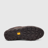 Cat Men's Press Sport Lo P727145 shoe with dark brown rubber sole and distinct tread pattern, viewed from underneath.