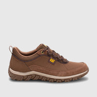 Brown Cat Men's Press Sport Lo P727276 Bison CT440 low-cut work sneaker, shown in a side view.