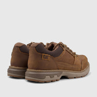 Cat Men's Pursue Hiker Lo P726887 Bronze Brown low-top shoes in a textured leather finish, shown from a rear-side view.